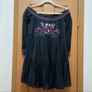 Free People Sunbeams Embroidered Black Dress